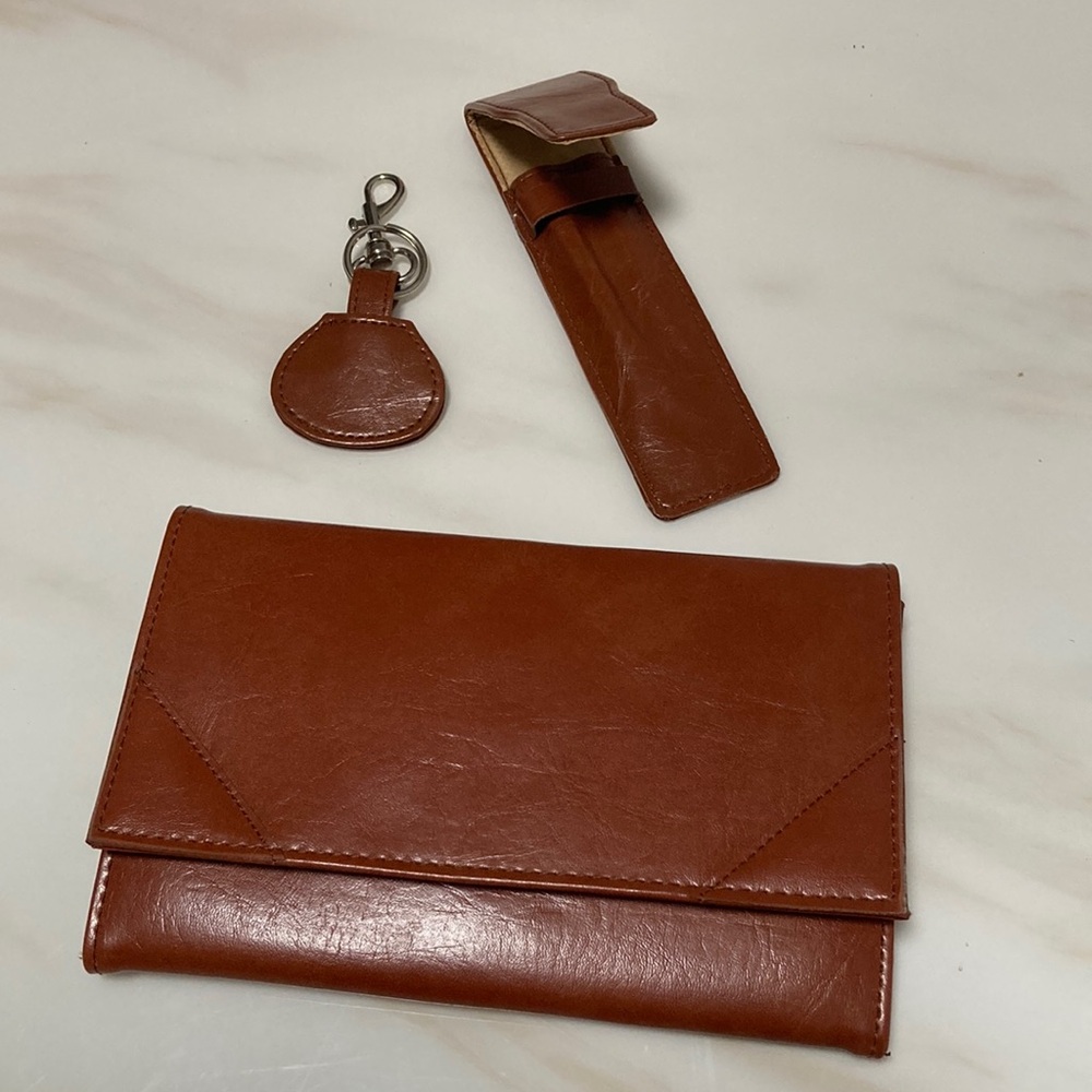 Brown Leather Key and Card Holder Set, great gift! 3 piece set